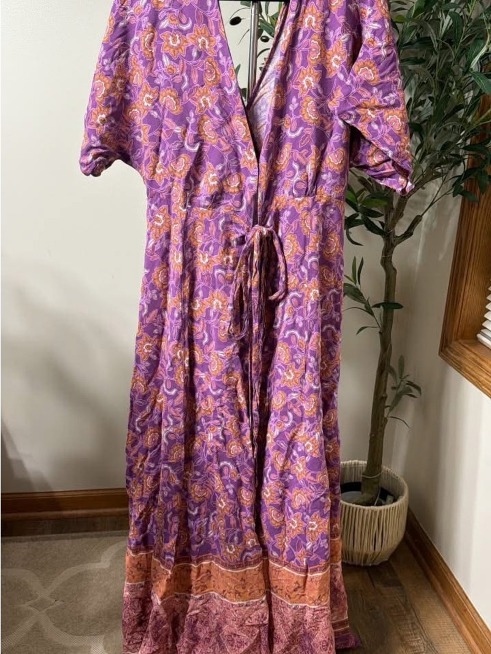 Vici Purple and Orange Paisley Tie-Waist Maxi Dress